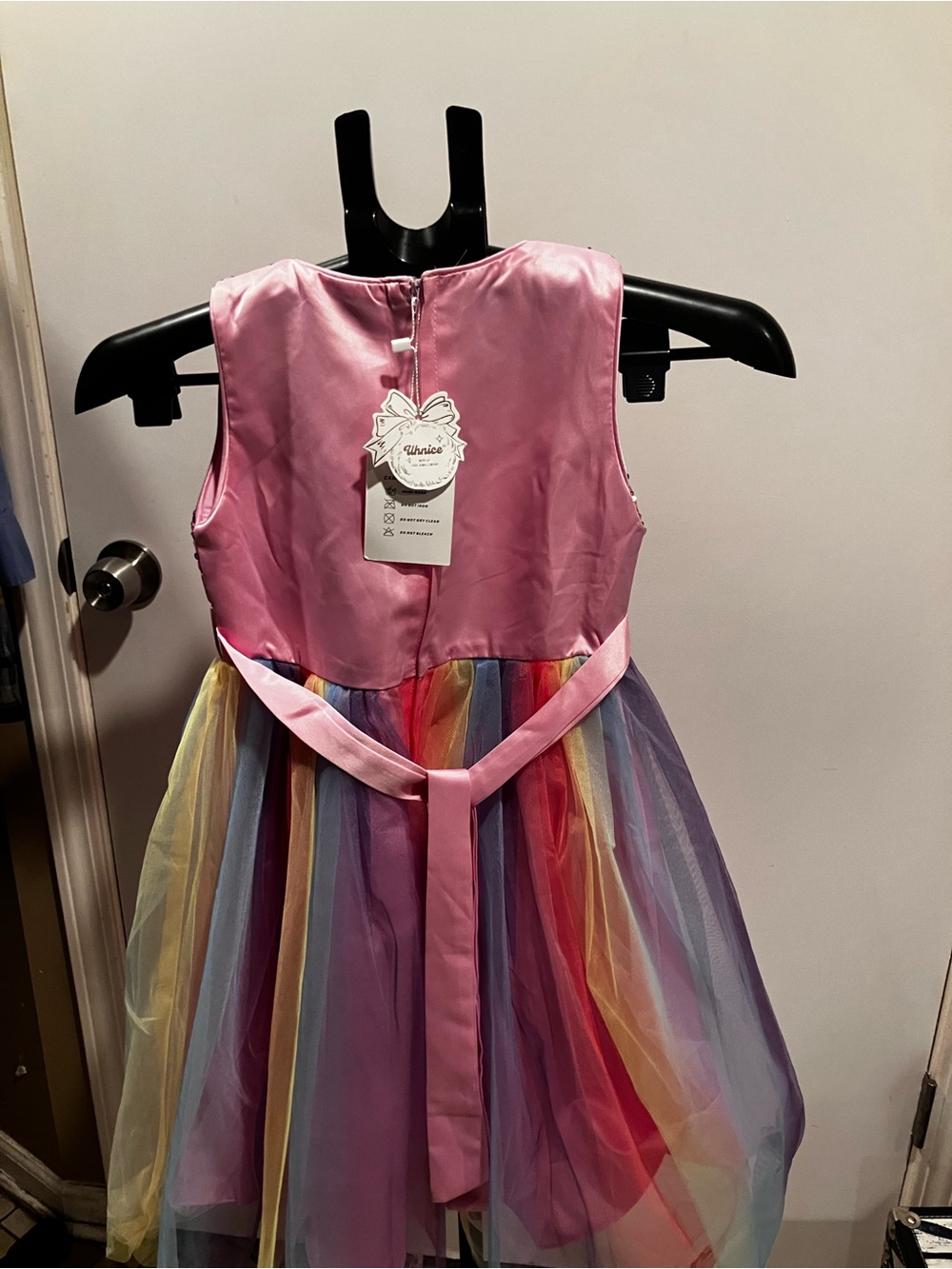 NWT Uhnice Girls 10-12 Pink Sequin Rainbow Tulle Party Dress 150 - Picture 3 of 12